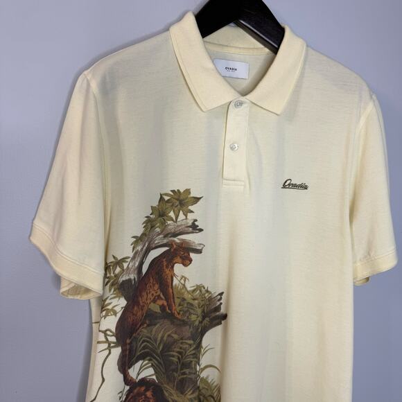 Ovadia New York Polo Shirt Jangle Safari Animal Print Cream Sz XL - Picture 5 of 12